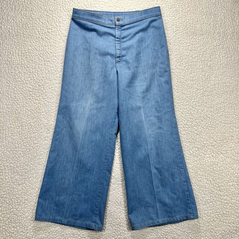 Vintage 70s Levi's Orange Tab Chambray Wide Leg Pants Women's 31x27 Boho‎